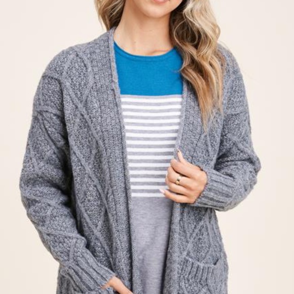 NWT Charcoal Gray Long Cable-knit Cardigan Sweater - Picture 5 of 8
